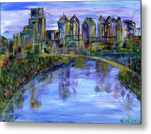  Metal Print featuring the painting Philly Skyline with River by Britt Miller