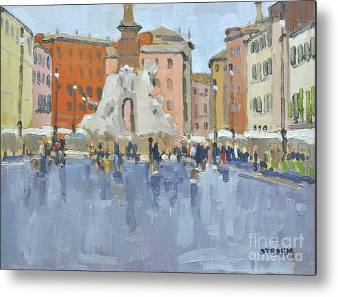 Piazza Metal Print featuring the painting Piazza Navona - Rome, Italy by Paul Strahm