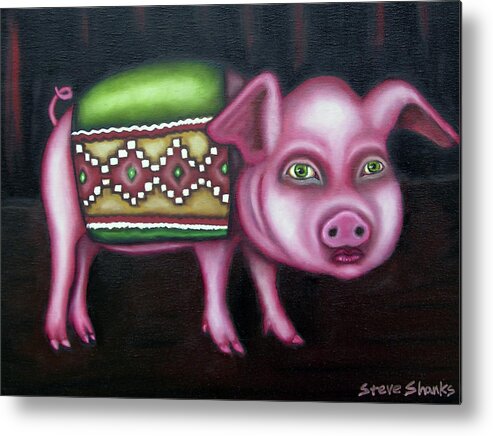 Pig Metal Print featuring the painting Pig in a Blanket by Steve Shanks