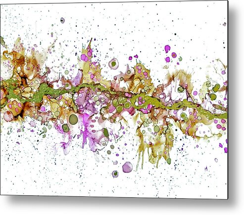 Alcohol Ink Metal Print featuring the painting Pink Brown Horizon Splatter Gold Leaf Painting by Joanne Herrmann