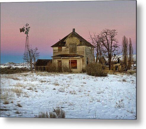 Winter Metal Print featuring the photograph Pink Sunset Nostalgia by Jerry Abbott