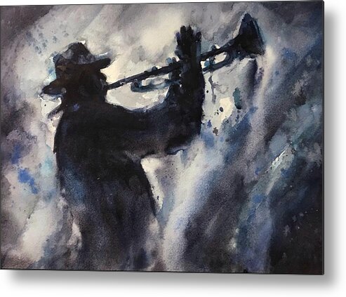 Jazz Metal Print featuring the painting Playing the Blues by Judith Levins