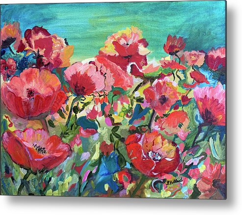 Blue Metal Print featuring the painting Poppies and wind by Genevieve Holland
