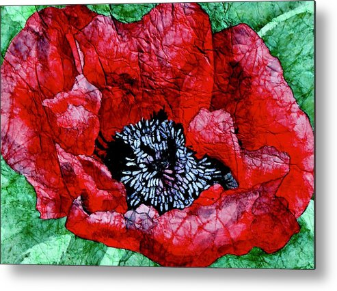 Red Metal Print featuring the painting Poppies on Masa Watercolor by Kimberly Walker