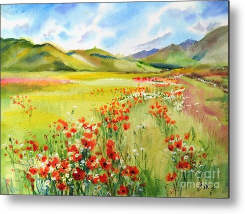 Poppies Metal Print featuring the painting Poppy field by Betty M M Wong