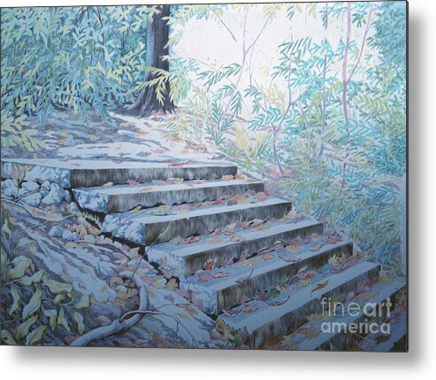  Prospect Park Stairway Pencil 1982 Brooklyn Ny Metal Print featuring the drawing Prospect Park Stairway Pencil 1982 by William Hart McNichols