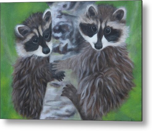 Racoons Metal Print featuring the painting Racoon Buddies by Tammy Pool