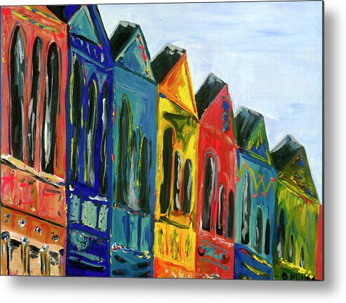 Row Homes Metal Print featuring the painting Rainbow Row by Britt Miller