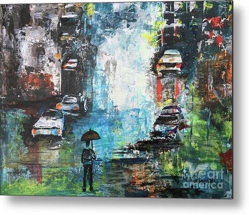 Painting Metal Print featuring the painting Rainy day by Maria Karlosak