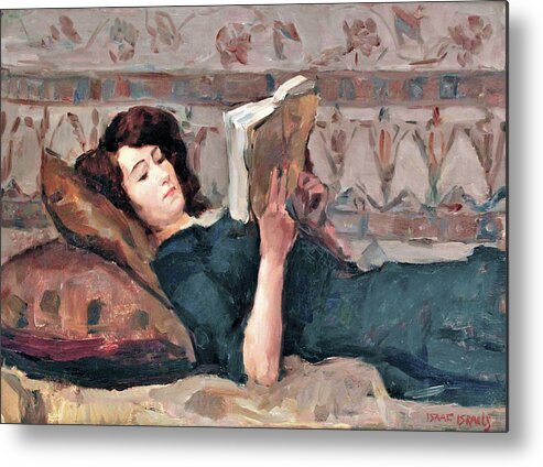 Reading Woman On A Couch Metal Print featuring the painting Reading woman on a couch - Digital Remastered Edition by Isaac Lazarus Israels