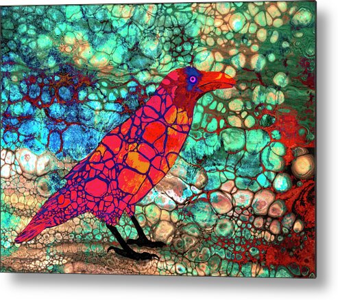 Bird Metal Print featuring the digital art Red Raven by Sandra Selle Rodriguez