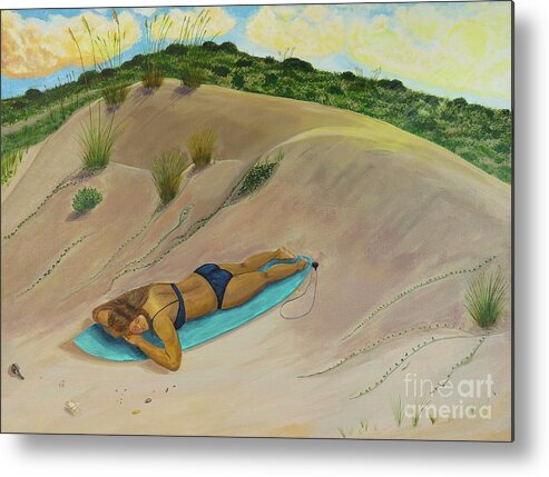 Surfer Girl Metal Print featuring the painting Resting in the Dunes by Jenn C Lindquist