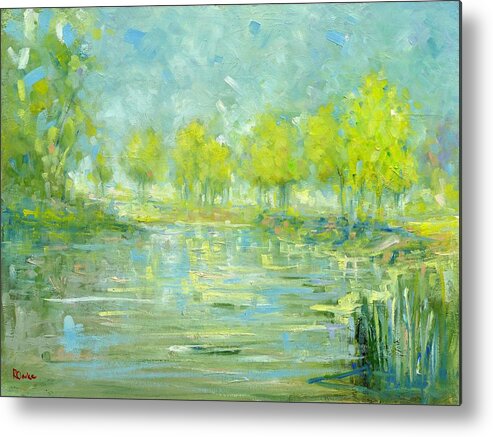 Riverbank Metal Print featuring the painting Riverbank by Roger Clarke