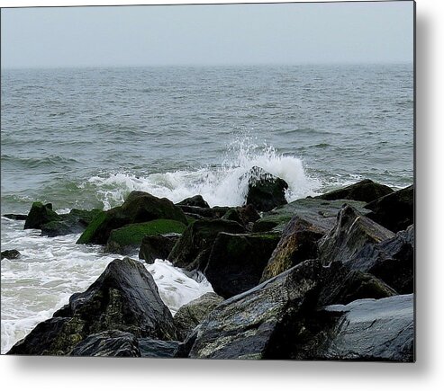 Waves Metal Print featuring the photograph Rocky Shores of the Atlantic Ocean in Cape May New Jersey by Linda Stern