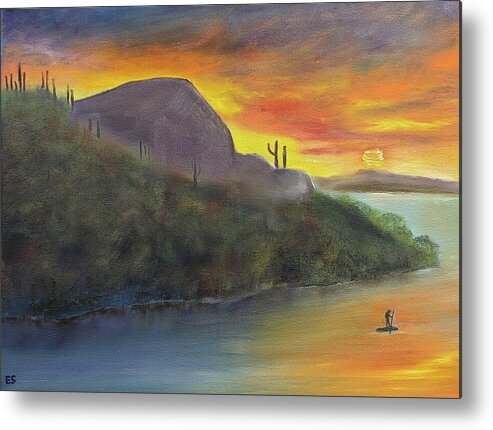 Sunset Metal Print featuring the painting Saguaro Lake Sunset by Evelyn Snyder