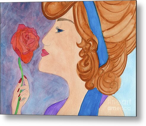 Scent Of Summer Roses A Pen & Ink Watercolor Painting By Norma Appleton Metal Print featuring the painting Scent of Summer Roses by Norma Appleton