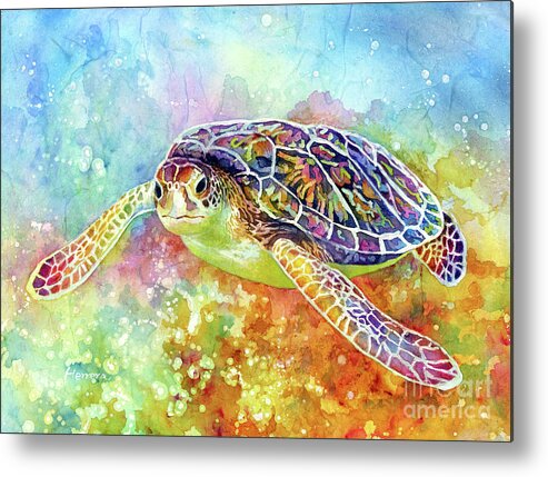 Urtle Metal Print featuring the painting Sea Turtle 3-pastel colors by Hailey E Herrera