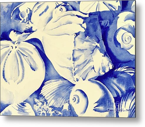 Seashells Metal Print featuring the painting Seashells in Blue by Liana Yarckin