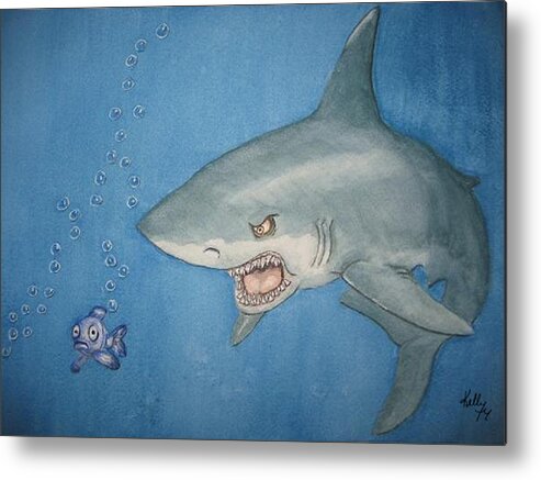 Shark Art Metal Print featuring the painting Shark Surprise by Kelly Mills