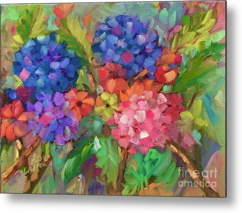 Hydrangeas Metal Print featuring the painting Show Offs by Patsy Walton