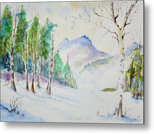Snow Metal Print featuring the painting Snow Day by Peggy Rose