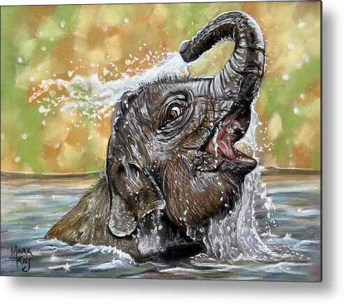 Elephant Metal Print featuring the painting Squirt Gun by Mark Ray