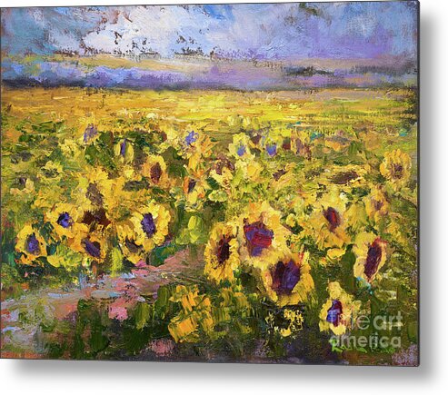 Sunflowers Metal Print featuring the painting Sunflower Fields by Radha Rao