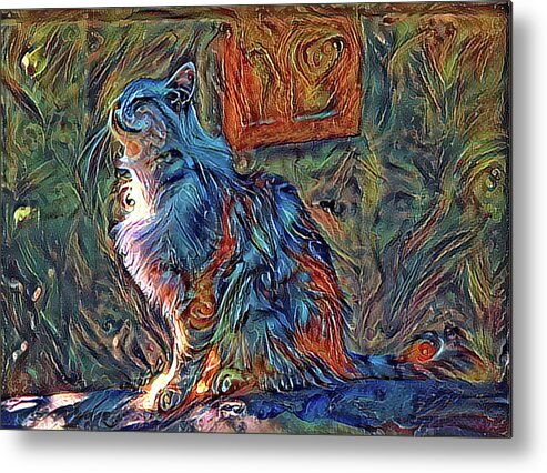 Cat In Sun Metal Print featuring the digital art Sunny Cat 11422 by Cathy Anderson
