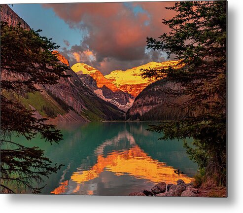 Canada Metal Print featuring the photograph Sunrise at Canada's Lake Louise by Mitchell R Grosky