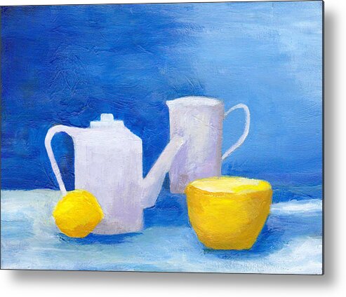 Original Art Metal Print featuring the painting Tea and Lemon Still Life by Patricia Cleasby