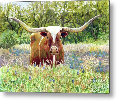 Longhorn Metal Print featuring the painting Texas Longhorn-pastel colors by Hailey E Herrera