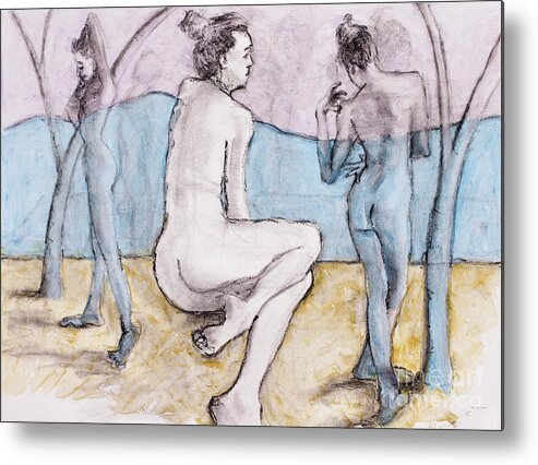 Life Drawing Metal Print featuring the mixed media The Bathers by PJ Kirk