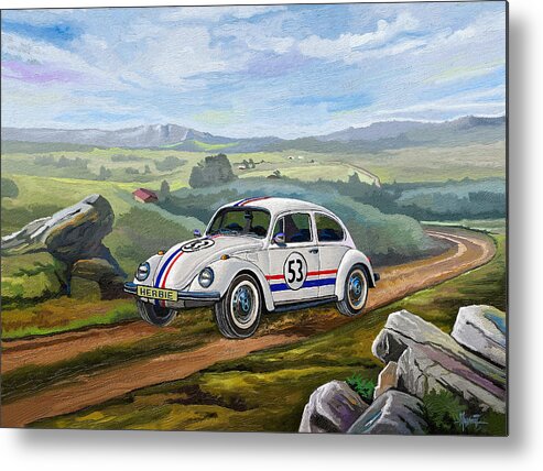 Herbie Metal Print featuring the painting The Love Bug - Herbie by Anthony Mwangi