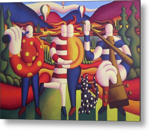 The Lovers Session With Balloons And Polka Dog Metal Print featuring the painting The Lovers session with balloons and polka cat by Alan Kenny