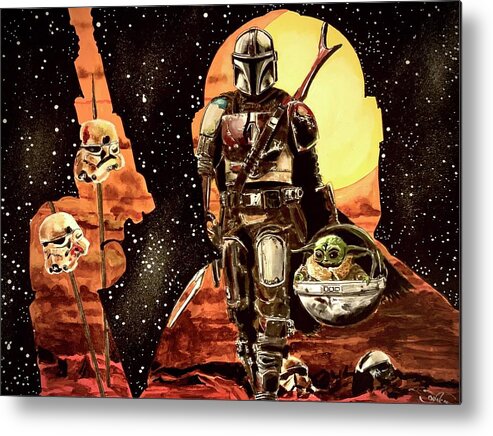 Star Wars Metal Print featuring the painting The Mandalorian by Joel Tesch