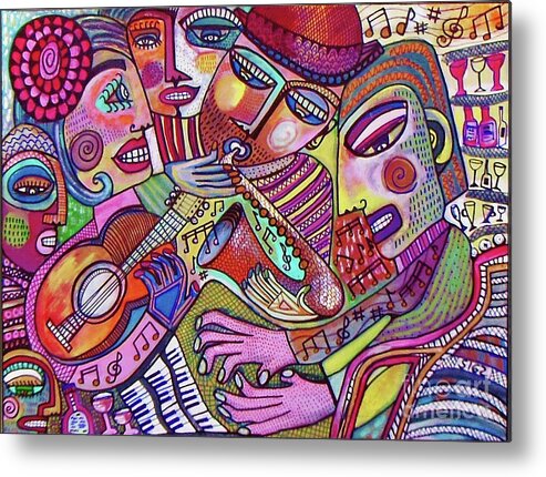 Wine Metal Print featuring the painting The Music Of Friendship by Sandra Silberzweig