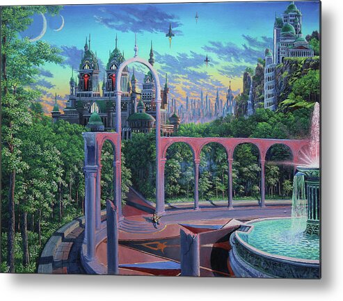 Fountain Metal Print featuring the painting The Oracle of Syrinx by Michael Goguen