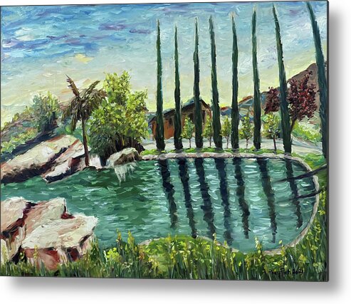 Gershon Bachus Vintners Metal Print featuring the painting The Pond at Gershon Bachus Vintners Temecula by Roxy Rich
