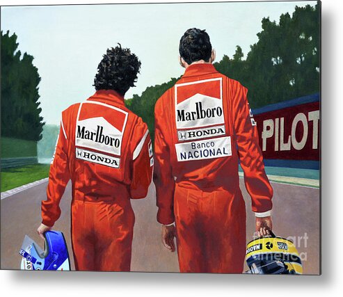 Ayrton Senna Metal Print featuring the painting The Professor and The Magician by Oleg Konin