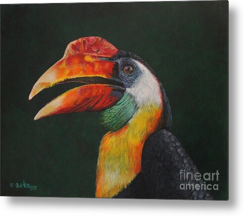 Horn Bill Metal Print featuring the painting The Wrinkled Hornbill by Bob Williams