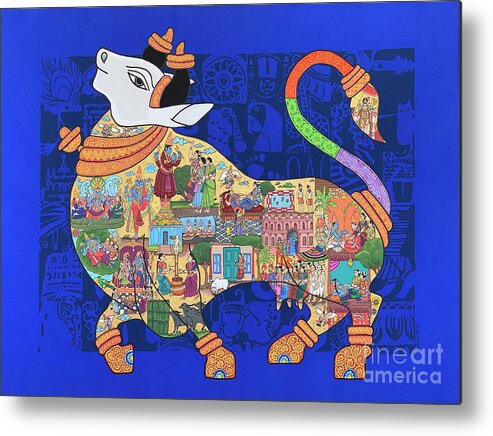Sacred Cow Metal Print featuring the painting Thiruppavai by Aanya's Art 4 Earth