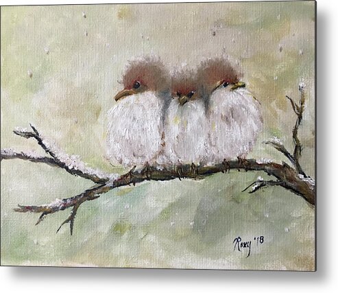 Fairy Wrens Metal Print featuring the painting Three Fat Fluffballs by Roxy Rich
