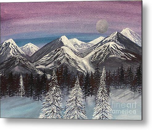 Snowy Trees Metal Print featuring the painting Three Snowy Trees by Lisa Neuman