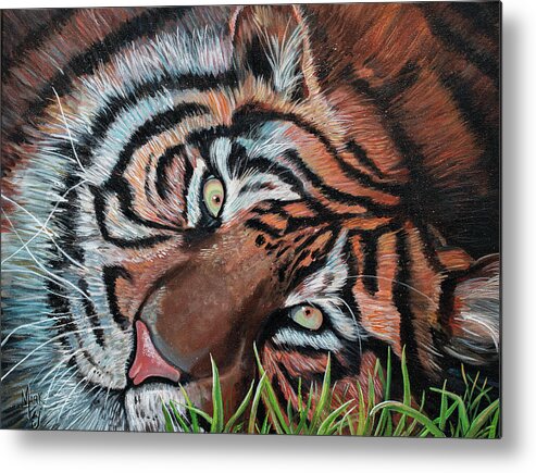 Tiger Metal Print featuring the painting Tiger Eyes by Mark Ray