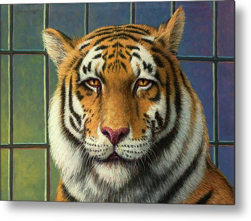 Tiger Metal Print featuring the painting Tiger in Trouble by James W Johnson