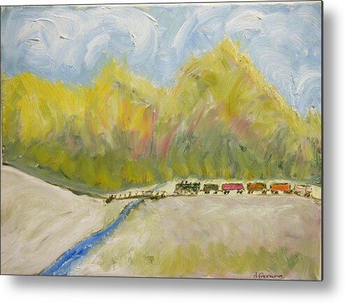  Metal Print featuring the painting Train Headed for a Bridge by David McCready