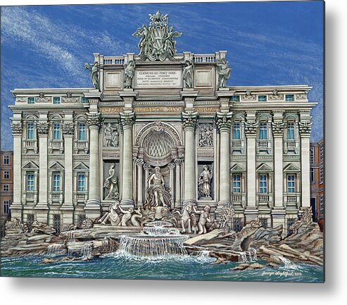 Architectural Landscape Metal Print featuring the painting Trevi Fountain Rome, Italy by George Lightfoot