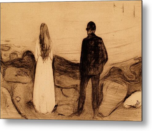  Metal Print featuring the drawing Two Human Beings The Lonely Ones by Edvard Munch Norwegian