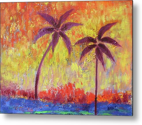 Tropical Metal Print featuring the painting Two Palm Trees by Karin Eisermann