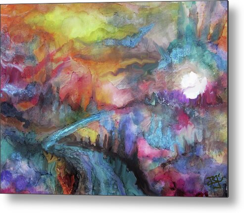 Colorful Valley Semi Abstract Metal Print featuring the painting Valley Light by Jean Batzell Fitzgerald